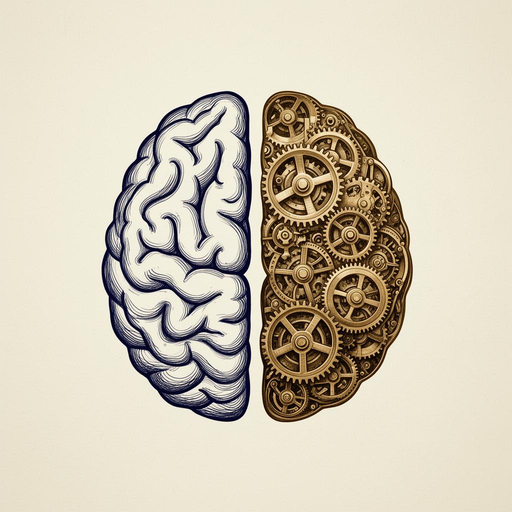 A glowing brass neural network overlaid on policy documents and blueprints, representing AI integration into workforce planning